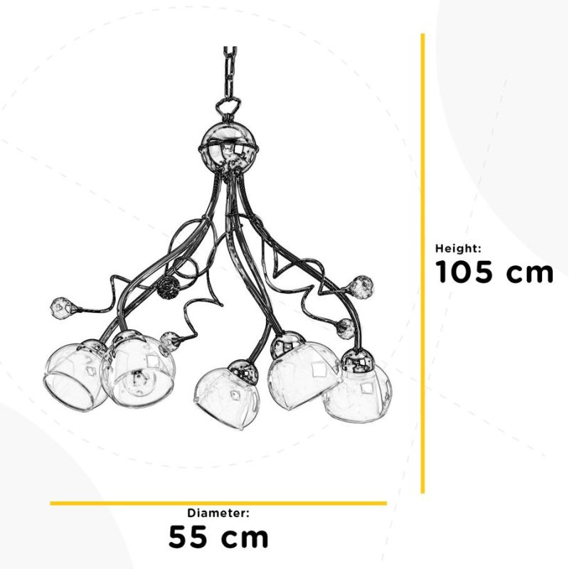 WENDY LAMPADARIO CLASSICO 5 LUCI D55 CM IN METALLO CROMO CON DIFFUSORI IN VETRO LAMPADINE E14
