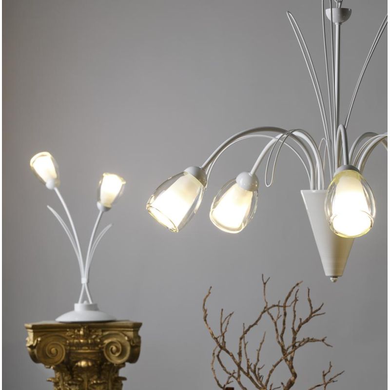 ANTRON LAMPADARIO CLASSICO 5 LUCI IN METALLO BIANCO CON DIFFUSORI IN VETRO LAMPADINE ATTACCO E14