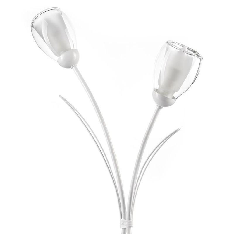 ANTRON LAMPADA DA TAVOLO CLASSICA 2 LUCI IN METALLO BIANCO CON DIFFUSORI IN VETRO LAMPADINE ATTACCO E14