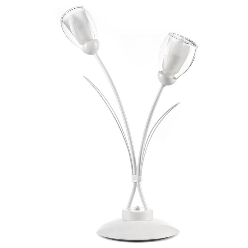 ANTRON LAMPADA DA TAVOLO CLASSICA 2 LUCI IN METALLO BIANCO CON DIFFUSORI IN VETRO LAMPADINE ATTACCO E14