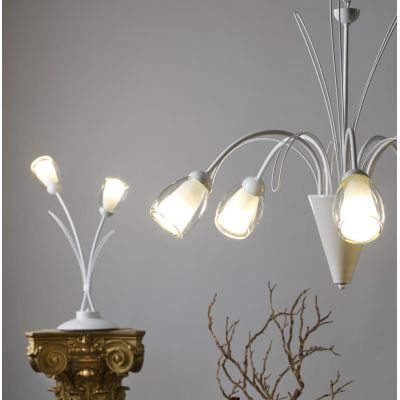 ANTRON LAMPADA DA TAVOLO CLASSICA 2 LUCI IN METALLO BIANCO CON DIFFUSORI IN VETRO LAMPADINE ATTACCO E14