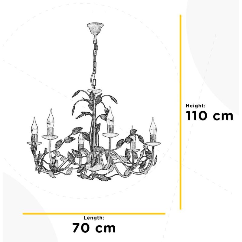 COLLANA LAMPADARIO FLOREALE 6 LUCI CLASSICO D70 CM AVORIO O BRONZO CON LAMPADINE A VISTA