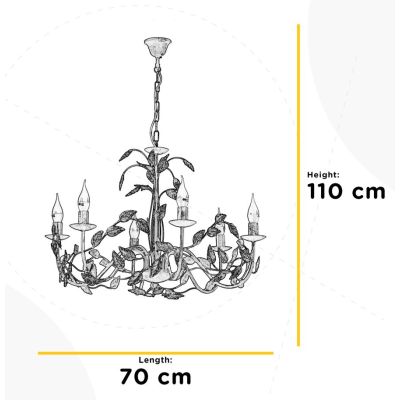 COLLANA LAMPADARIO FLOREALE 6 LUCI CLASSICO D70 CM AVORIO O BRONZO CON LAMPADINE A VISTA