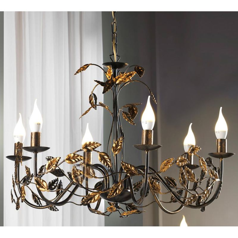 COLLANA LAMPADARIO FLOREALE 6 LUCI CLASSICO D70 CM AVORIO O BRONZO CON LAMPADINE A VISTA