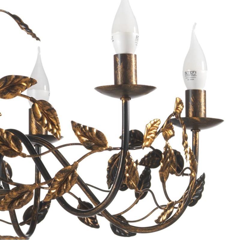 COLLANA LAMPADARIO FLOREALE 6 LUCI CLASSICO D70 CM AVORIO O BRONZO CON LAMPADINE A VISTA
