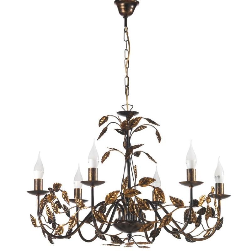 COLLANA LAMPADARIO FLOREALE 6 LUCI CLASSICO D70 CM AVORIO O BRONZO CON LAMPADINE A VISTA