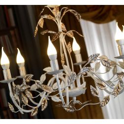 COLLANA LAMPADARIO FLOREALE 6 LUCI CLASSICO D70 CM AVORIO O BRONZO CON LAMPADINE A VISTA