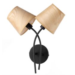 ASIA LAMPADA DA PARETE 2 LUCI IN METALLO NERO CON PARALUMI EFFETTO LEGNO LAMPADINE ATTACCO E14