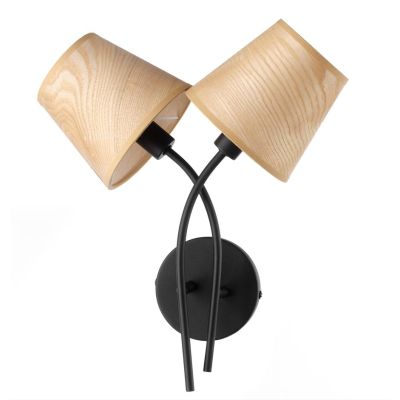 ASIA LAMPADA DA PARETE 2 LUCI IN METALLO NERO CON PARALUMI EFFETTO LEGNO LAMPADINE ATTACCO E14