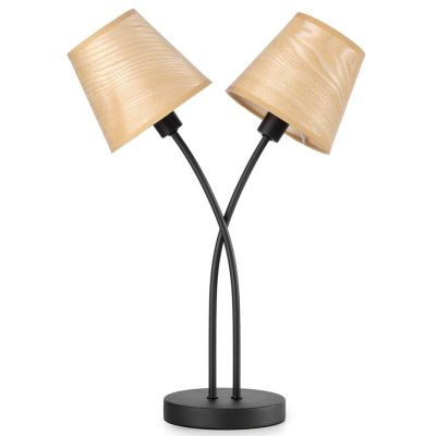 ASIA LAMPADA DA TAVOLO 2 LUCI IN METALLO NERO CON PARALUMI EFFETTO LEGNO LAMPADINE ATTACCO E14