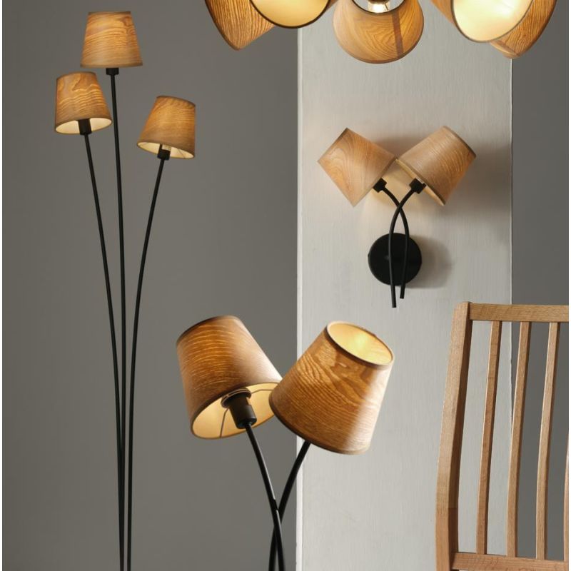 ASIA PIANTANA 3 LUCI IN METALLO NERO CON PARALUMI EFFETTO LEGNO MODERNA LAMPADINE ATTACCO E14