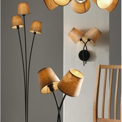 ASIA PIANTANA 3 LUCI IN METALLO NERO CON PARALUMI EFFETTO LEGNO MODERNA LAMPADINE ATTACCO E14