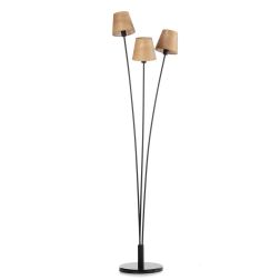 ASIA PIANTANA 3 LUCI IN METALLO NERO CON PARALUMI EFFETTO LEGNO MODERNA LAMPADINE ATTACCO E14