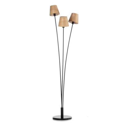 ASIA PIANTANA 3 LUCI IN METALLO NERO CON PARALUMI EFFETTO LEGNO MODERNA LAMPADINE ATTACCO E14