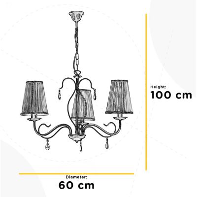 DELIA LAMPADARIO 3 LUCI METALLO BRONZO ANTICATO CON PARALUMI IN STOFFA AVORIO DETTAGLI IN CRISTALLO CLASSICO