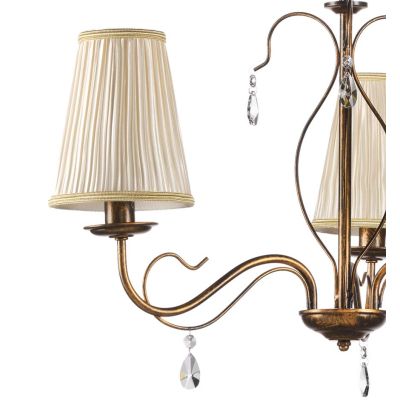 DELIA LAMPADARIO 3 LUCI METALLO BRONZO ANTICATO CON PARALUMI IN STOFFA AVORIO DETTAGLI IN CRISTALLO CLASSICO