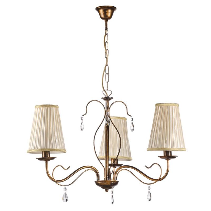 DELIA LAMPADARIO 3 LUCI METALLO BRONZO ANTICATO CON PARALUMI IN STOFFA AVORIO DETTAGLI IN CRISTALLO CLASSICO