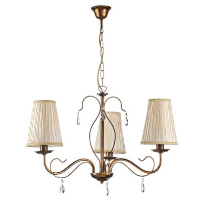 DELIA LAMPADARIO 3 LUCI METALLO BRONZO ANTICATO CON PARALUMI IN STOFFA AVORIO DETTAGLI IN CRISTALLO CLASSICO