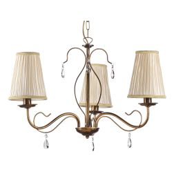 DELIA LAMPADARIO 3 LUCI METALLO BRONZO ANTICATO CON PARALUMI IN STOFFA AVORIO DETTAGLI IN CRISTALLO CLASSICO