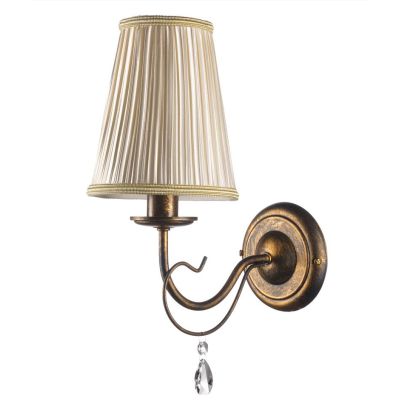 DELIA APPLIQUE 1 LUCE IN METALLO BRONZO ANTICATO CON PARALUME IN STOFFA AVORIO DETTAGLI IN CRISTALLO CLASSICA