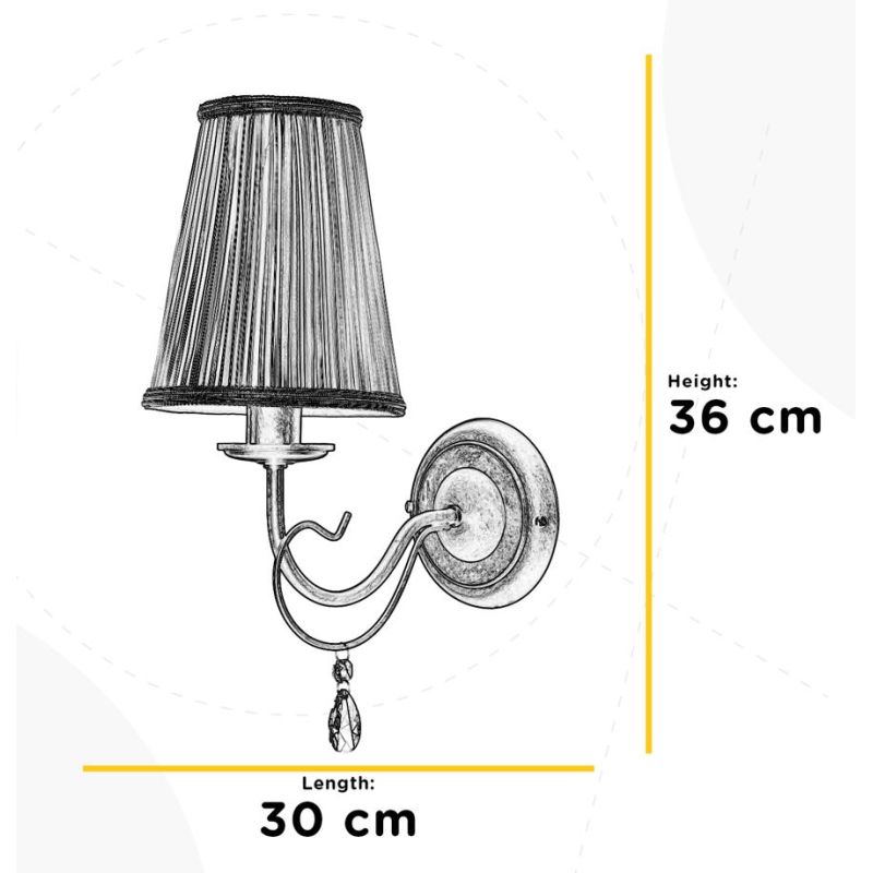 DELIA APPLIQUE 1 LUCE IN METALLO BRONZO ANTICATO CON PARALUME IN STOFFA AVORIO DETTAGLI IN CRISTALLO CLASSICA