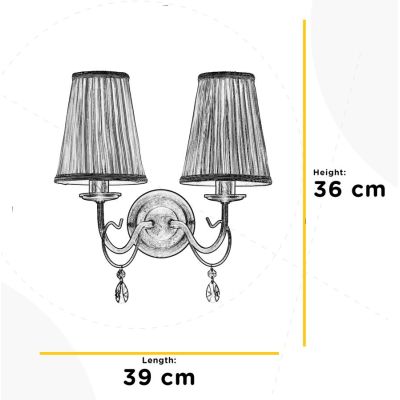 DELIA APPLIQUE 2 LUCE IN METALLO BRONZO ANTICATO CON PARALUMI IN STOFFA AVORIO DETTAGLI IN CRISTALLO CLASSICA