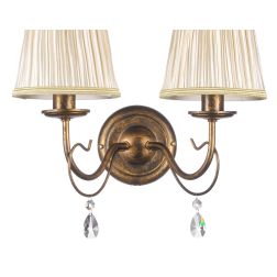 DELIA APPLIQUE 2 LUCE IN METALLO BRONZO ANTICATO CON PARALUMI IN STOFFA AVORIO DETTAGLI IN CRISTALLO CLASSICA 2