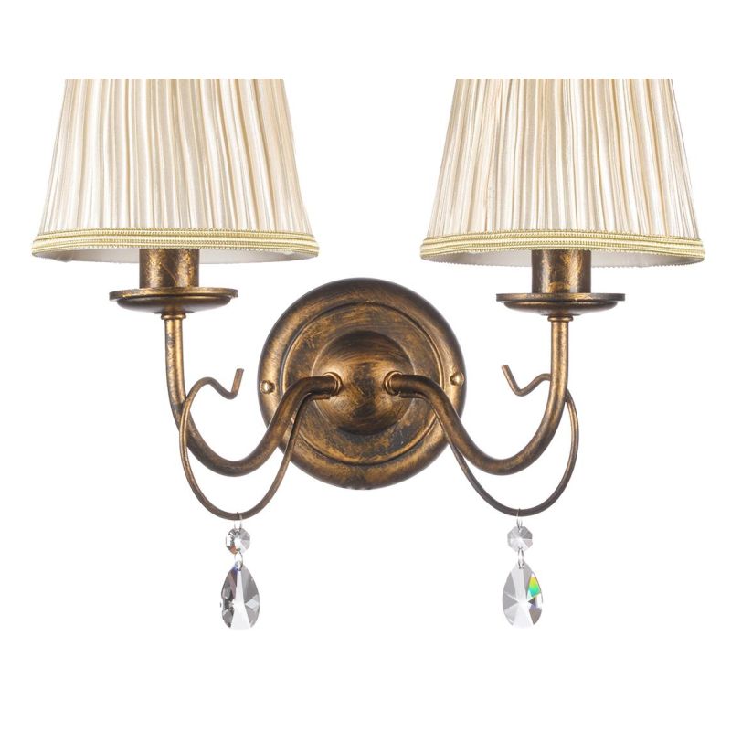 DELIA APPLIQUE 2 LUCE IN METALLO BRONZO ANTICATO CON PARALUMI IN STOFFA AVORIO DETTAGLI IN CRISTALLO CLASSICA
