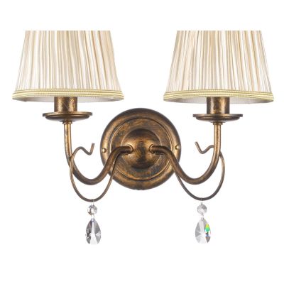 DELIA APPLIQUE 2 LUCE IN METALLO BRONZO ANTICATO CON PARALUMI IN STOFFA AVORIO DETTAGLI IN CRISTALLO CLASSICA