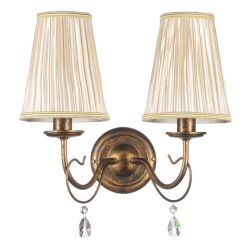 DELIA APPLIQUE 2 LUCE IN METALLO BRONZO ANTICATO CON PARALUMI IN STOFFA AVORIO DETTAGLI IN CRISTALLO CLASSICA