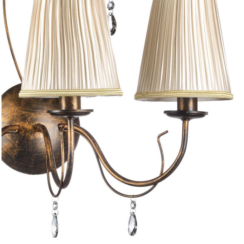 DELIA LAMPADA DA PARETE 3 LUCI IN METALLO BRONZO ANTICATO CON PARALUMI IN STOFFA AVORIO DETTAGLI IN CRISTALLO