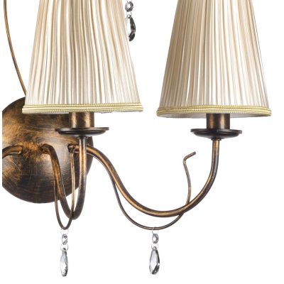 DELIA LAMPADA DA PARETE 3 LUCI IN METALLO BRONZO ANTICATO CON PARALUMI IN STOFFA AVORIO DETTAGLI IN CRISTALLO