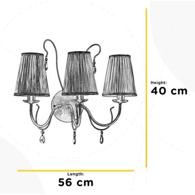 DELIA LAMPADA DA PARETE 3 LUCI IN METALLO BRONZO ANTICATO CON PARALUMI IN STOFFA AVORIO DETTAGLI IN CRISTALLO