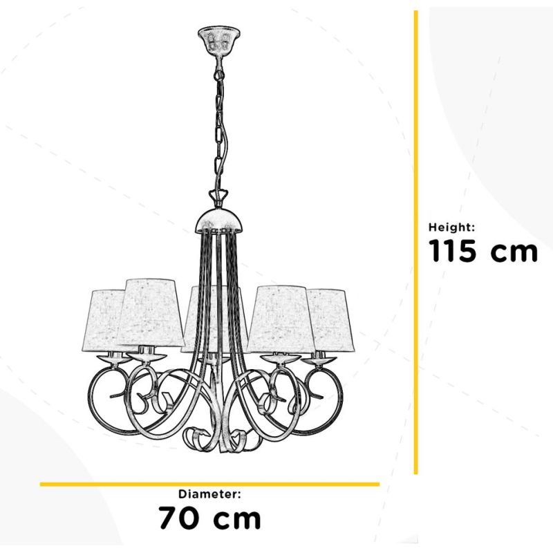 POMPEI LAMPADARIO CLASSICO CON 5 LUCI IN METALLO BIANCO INVECCHIATO CON PARALUMI IN STOFFA BIANCA CRISTALENSI LIGHT - Cristalens