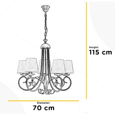 POMPEI LAMPADARIO CLASSICO CON 5 LUCI IN METALLO BIANCO INVECCHIATO CON PARALUMI IN STOFFA BIANCA CRISTALENSI LIGHT - Cristalens