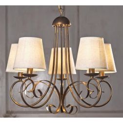 POMPEI LAMPADARIO CLASSICO CON 5 LUCI IN METALLO BIANCO INVECCHIATO CON PARALUMI IN STOFFA BIANCA CRISTALENSI LIGHT - Cristalens