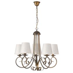 POMPEI LAMPADARIO CLASSICO CON 5 LUCI IN METALLO BIANCO INVECCHIATO CON PARALUMI IN STOFFA BIANCA CRISTALENSI LIGHT - Cristalens 2