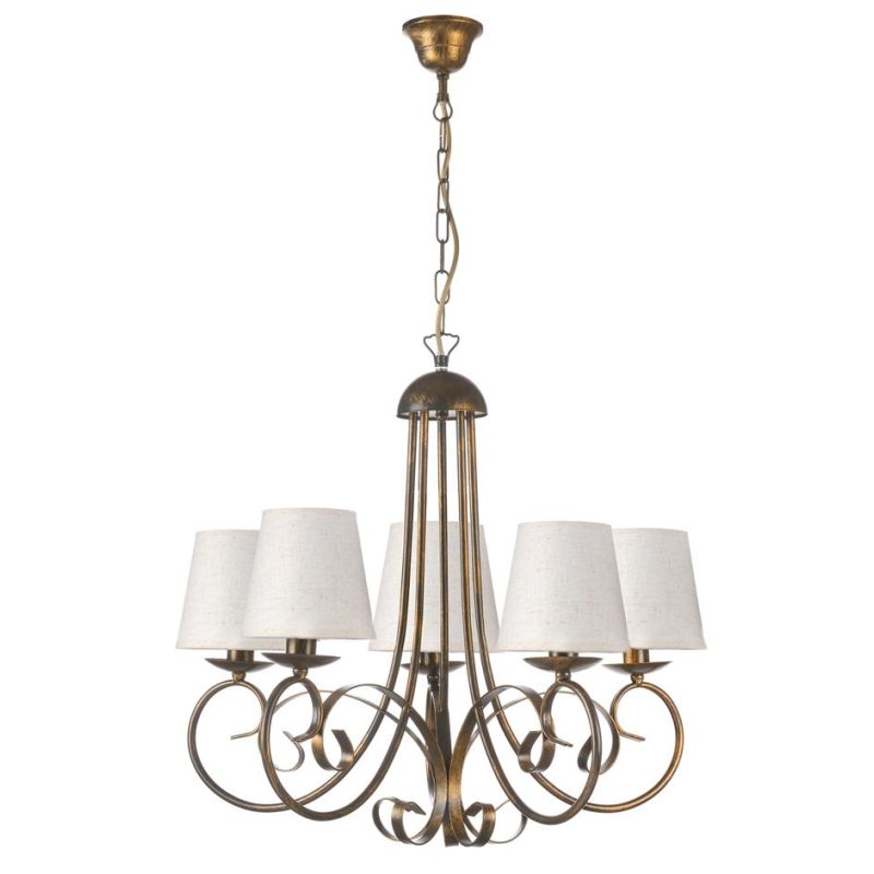 POMPEI LAMPADARIO CLASSICO CON 5 LUCI IN METALLO BIANCO INVECCHIATO CON PARALUMI IN STOFFA BIANCA CRISTALENSI LIGHT - Cristalens