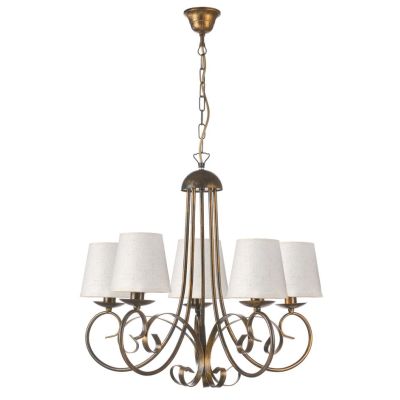 POMPEI LAMPADARIO CLASSICO CON 5 LUCI IN METALLO BIANCO INVECCHIATO CON PARALUMI IN STOFFA BIANCA CRISTALENSI LIGHT - Cristalens