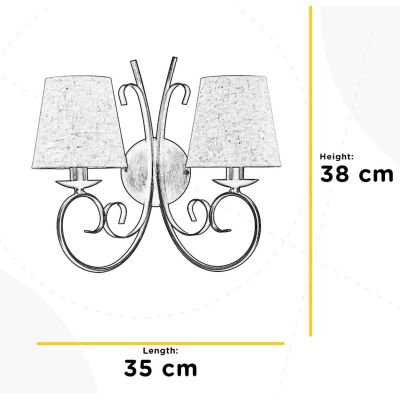 POMPEI APPLIQUE CLASSICA 2 LUCI IN METALLO BRONZO CON PARALUMI IN STOFFA BIANCA INVECCHIATA