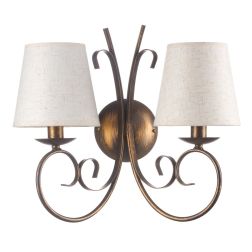 POMPEI APPLIQUE CLASSICA 2 LUCI IN METALLO BRONZO CON PARALUMI IN STOFFA BIANCA INVECCHIATA 2