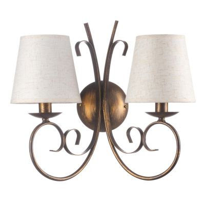 POMPEI APPLIQUE CLASSICA 2 LUCI IN METALLO BRONZO CON PARALUMI IN STOFFA BIANCA INVECCHIATA