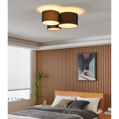 PASTORE 2 PLAFONIERA MODERNA A 3 CILINDRI IN TESSUTO NERO LARGHEZZA CM 61 LAMPADINE ATTACCO E27