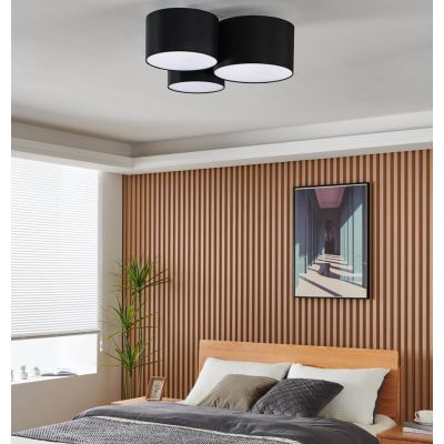 PASTORE 2 PLAFONIERA MODERNA A 3 CILINDRI IN TESSUTO NERO LARGHEZZA CM 61 LAMPADINE ATTACCO E27