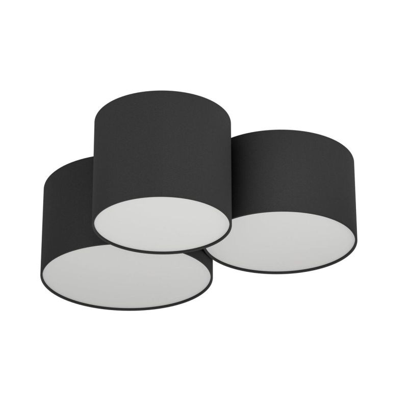 PASTORE 2 PLAFONIERA MODERNA A 3 CILINDRI IN TESSUTO NERO LARGHEZZA CM 61 LAMPADINE ATTACCO E27