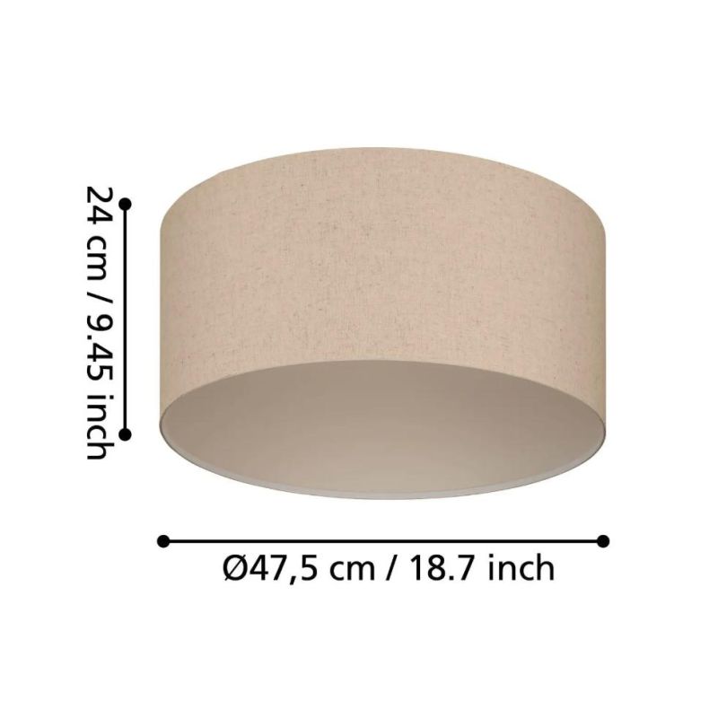 FENIGLIA PLAFONIERA ROTONDA DIAMETRO 47 CM IN TESSUTO DI LINO NATURALE MODERNA CON LAMPADINE ATTACCO E27