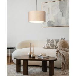 FENIGLIA SOSPENSIONE ROTONDA D38 CM IN TESSUTO DI LINO NATURALE MODERNA CON LAMPADINE ATTACCO E27