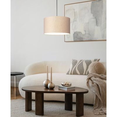 FENIGLIA SOSPENSIONE ROTONDA D38 CM IN TESSUTO DI LINO NATURALE MODERNA CON LAMPADINE ATTACCO E27