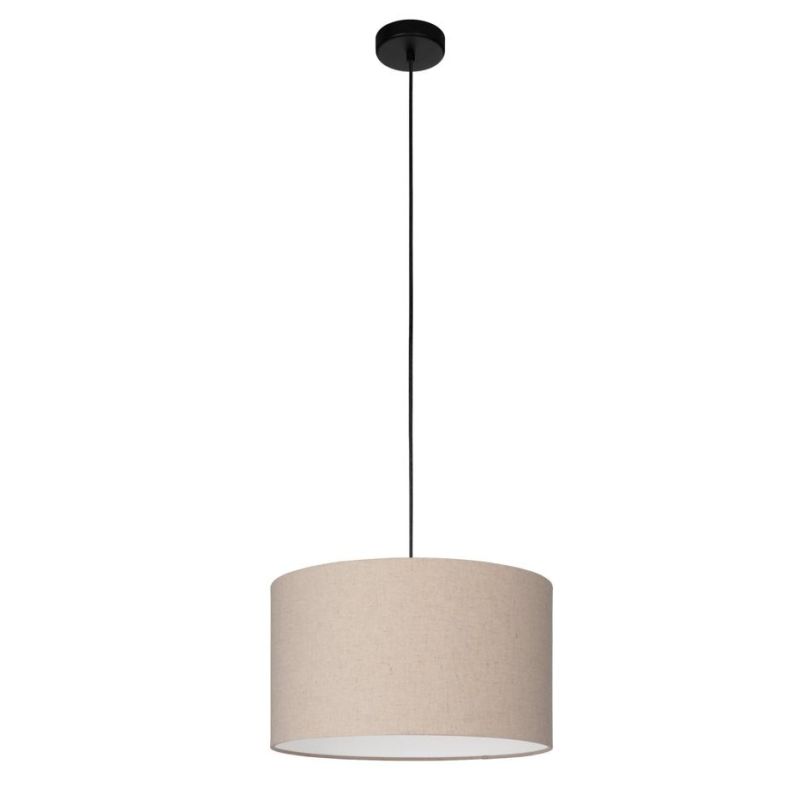 FENIGLIA SOSPENSIONE ROTONDA D38 CM IN TESSUTO DI LINO NATURALE MODERNA CON LAMPADINE ATTACCO E27