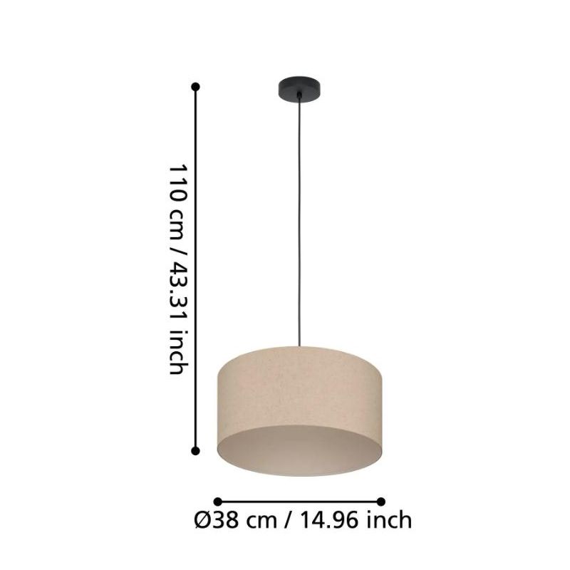 FENIGLIA SOSPENSIONE ROTONDA D38 CM IN TESSUTO DI LINO NATURALE MODERNA CON LAMPADINE ATTACCO E27